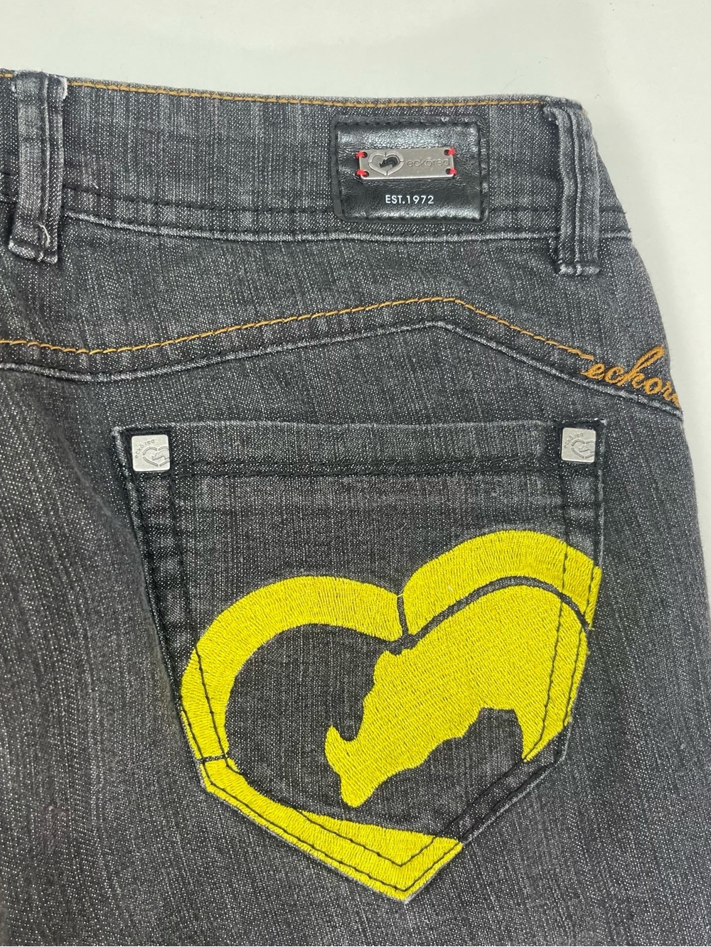 Y2K Ecko Red Jeans Women's  7/8 Charcoal Embroidered Pocket Logo Straight Leg